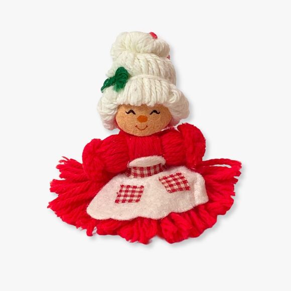 Vintage Hallmark Mrs Santa Yarn Christmas Tree Ornament 70s Retro Holiday Decor - Picture 2 of 4
